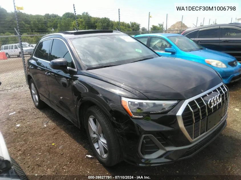 2021 Audi Q3 Premium 45 Tfsi S Line Quattro Tiptronic VIN: WA1DECF30M1006798 Lot: 39827791