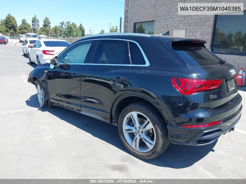 2021 Audi Q3 Premium S Line 45 VIN: WA1DECF35M1045385 Lot: 39870280