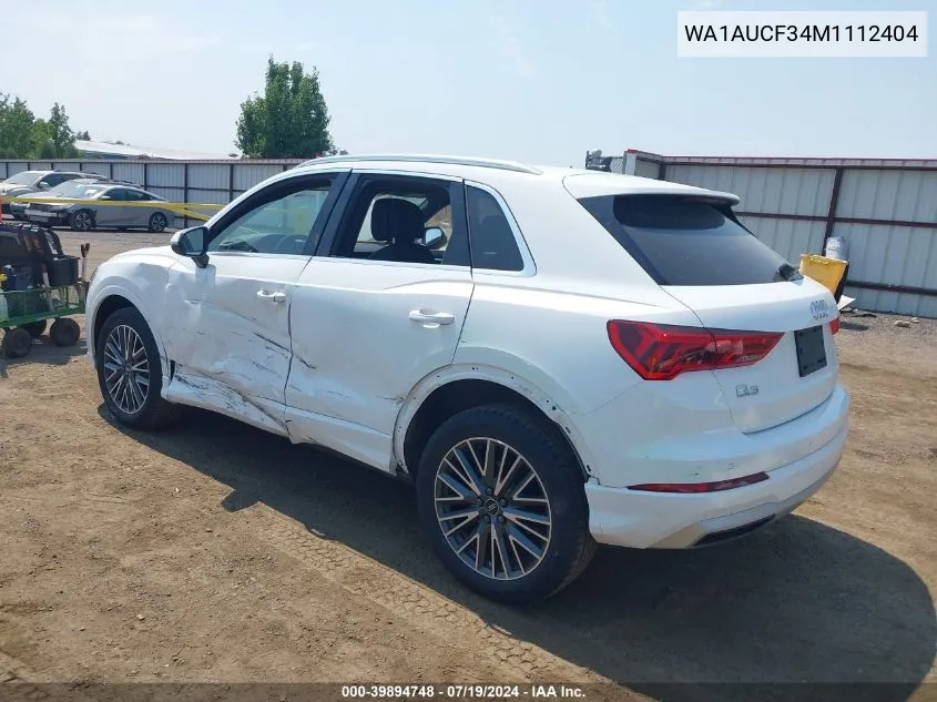 2021 Audi Q3 Premium 40 Tfsi Quattro Tiptronic VIN: WA1AUCF34M1112404 Lot: 39894748