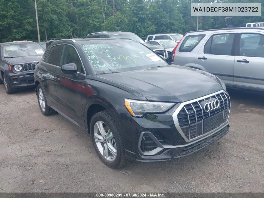 2021 Audi Q3 Premium 45 Tfsi S Line Quattro Tiptronic VIN: WA1DECF38M1023722 Lot: 39980299