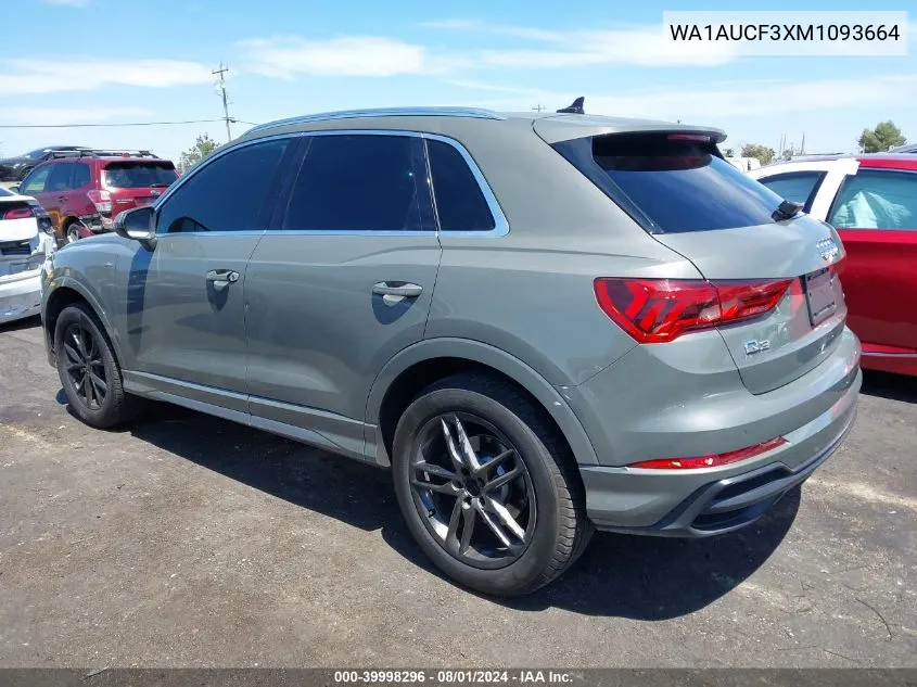 WA1AUCF3XM1093664 2021 Audi Q3 Premium 40 Tfsi Quattro Tiptronic