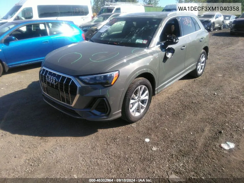 2021 Audi Q3 Premium S Line 45 VIN: WA1DECF3XM1040358 Lot: 40302964