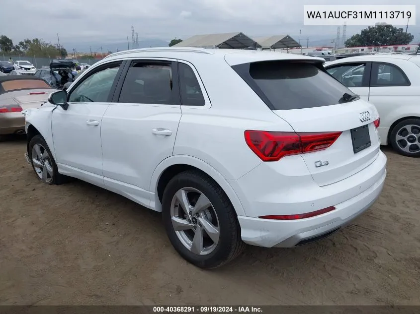 WA1AUCF31M1113719 2021 Audi Q3 Premium 40 Tfsi Quattro Tiptronic