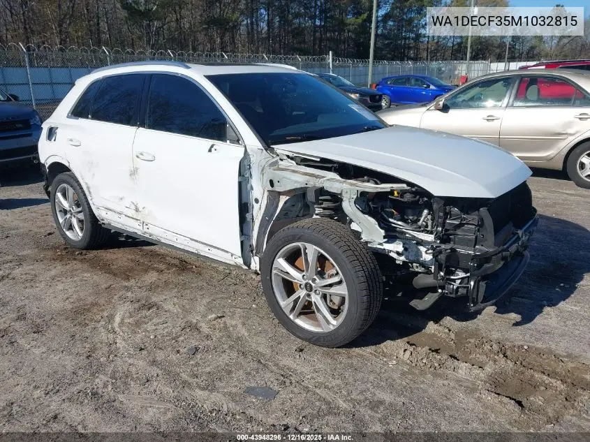 WA1DECF35M1032815 2021 Audi Q3 Premium 45 Tfsi S Line Quattro Tiptronic