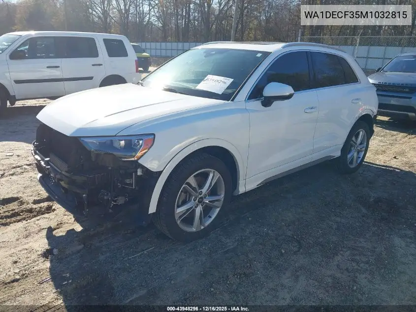 WA1DECF35M1032815 2021 Audi Q3 Premium 45 Tfsi S Line Quattro Tiptronic