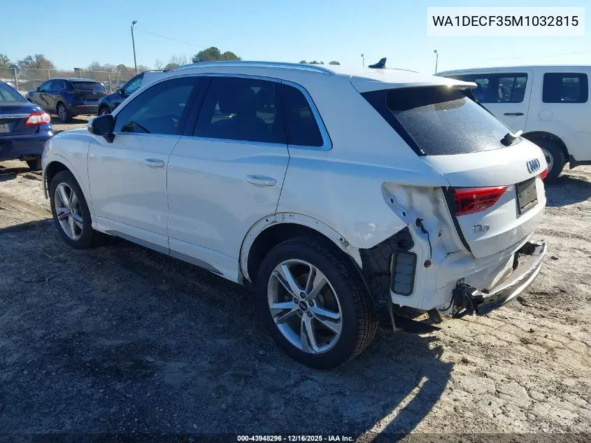 WA1DECF35M1032815 2021 Audi Q3 Premium 45 Tfsi S Line Quattro Tiptronic