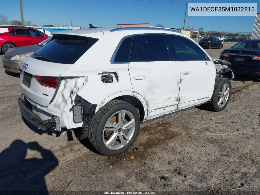 WA1DECF35M1032815 2021 Audi Q3 Premium 45 Tfsi S Line Quattro Tiptronic