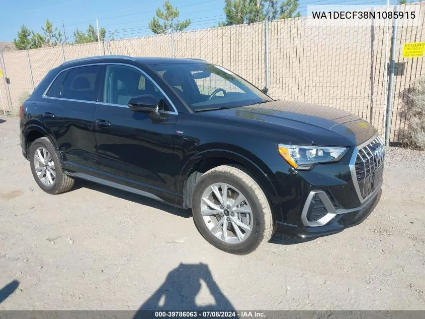 2022 Audi Q3 Premium 45 Tfsi S Line Quattro Tiptronic VIN: WA1DECF38N1085915 Lot: 39786063