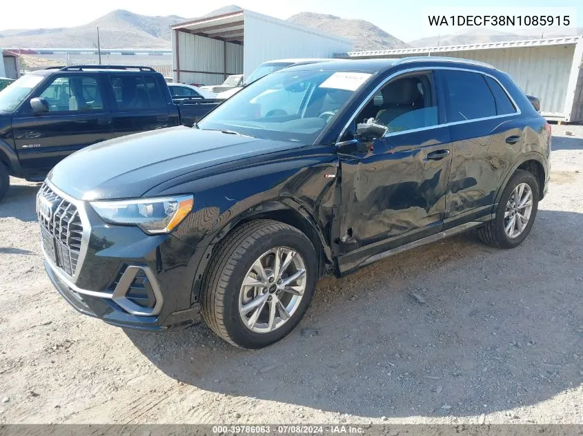 2022 Audi Q3 Premium 45 Tfsi S Line Quattro Tiptronic VIN: WA1DECF38N1085915 Lot: 39786063