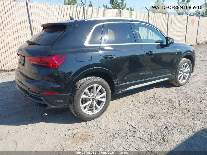 2022 Audi Q3 Premium 45 Tfsi S Line Quattro Tiptronic VIN: WA1DECF38N1085915 Lot: 39786063