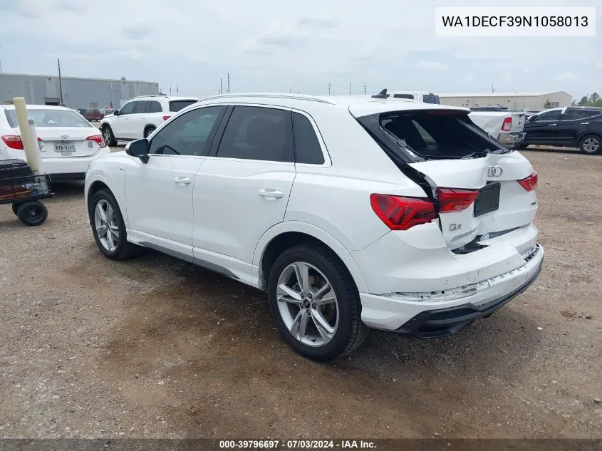 2022 Audi Q3 Premium 45 Tfsi S Line Quattro Tiptronic VIN: WA1DECF39N1058013 Lot: 39796697