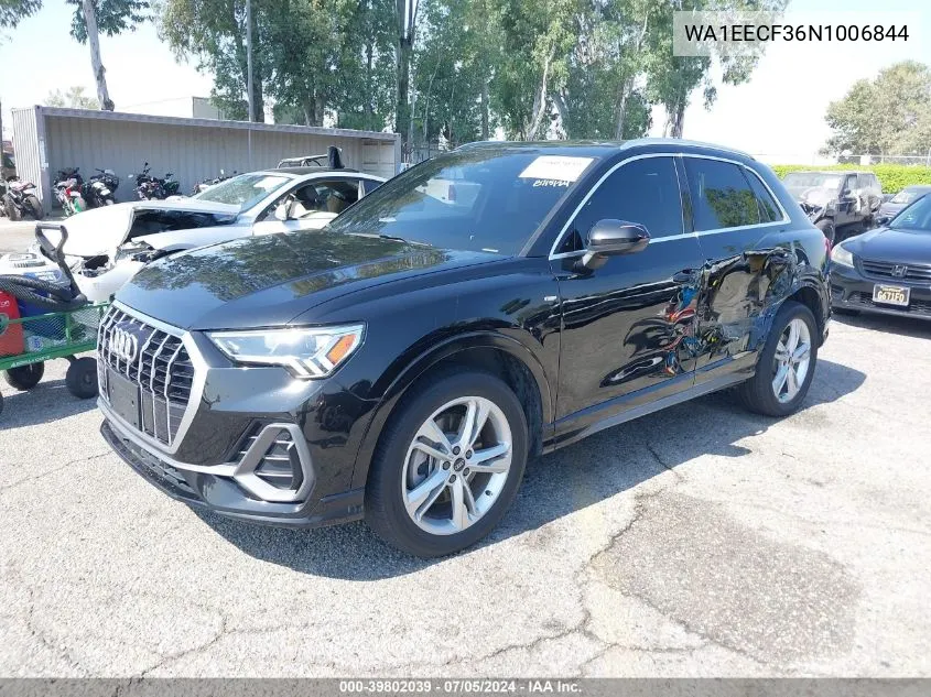 2022 Audi Q3 Premium Plus 45 Tfsi S Line Quattro Tiptronic VIN: WA1EECF36N1006844 Lot: 39802039