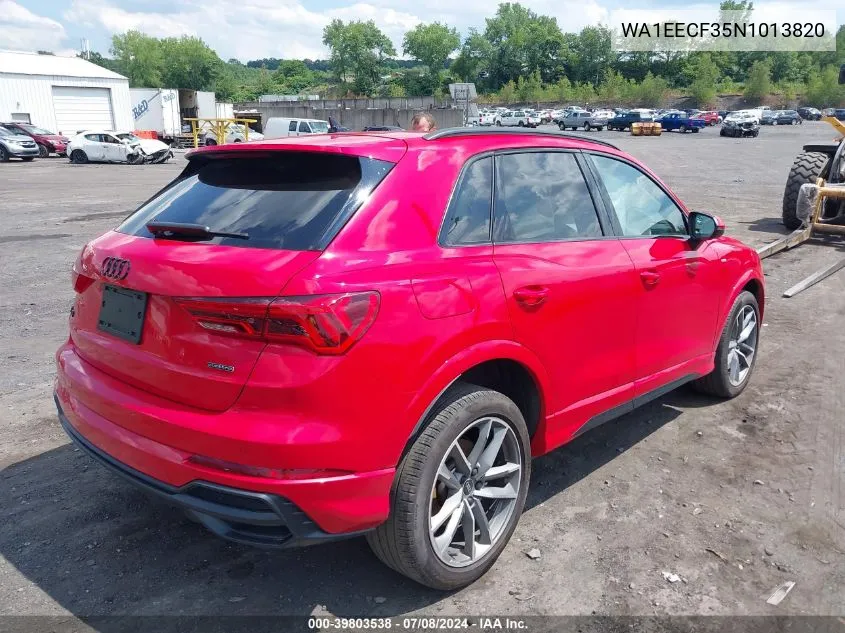 2022 Audi Q3 Premium Plus 45 Tfsi S Line Quattro Tiptronic VIN: WA1EECF35N1013820 Lot: 39803538