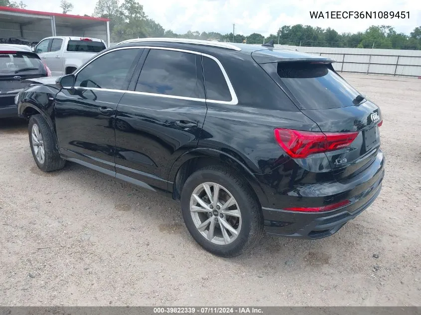 WA1EECF36N1089451 2022 Audi Q3 Premium Plus 45 Tfsi S Line Quattro Tiptronic