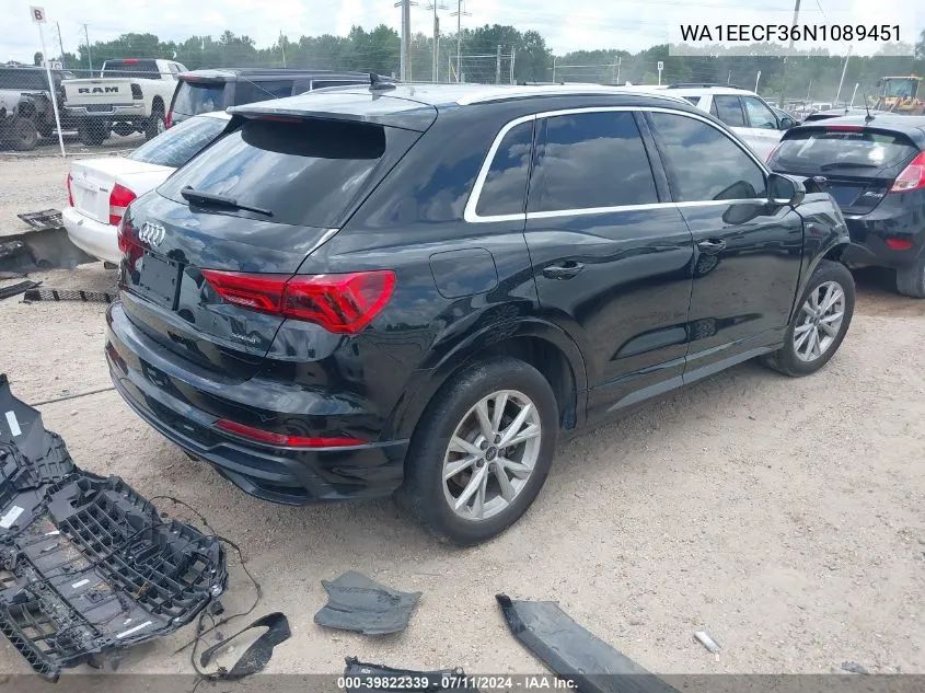 2022 Audi Q3 Premium Plus 45 Tfsi S Line Quattro Tiptronic VIN: WA1EECF36N1089451 Lot: 39822339