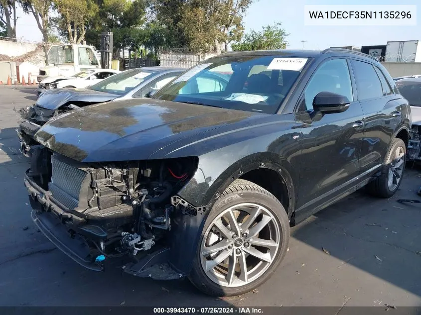 2022 Audi Q3 Premium 45 Tfsi S Line Quattro Tiptronic VIN: WA1DECF35N1135296 Lot: 39943470