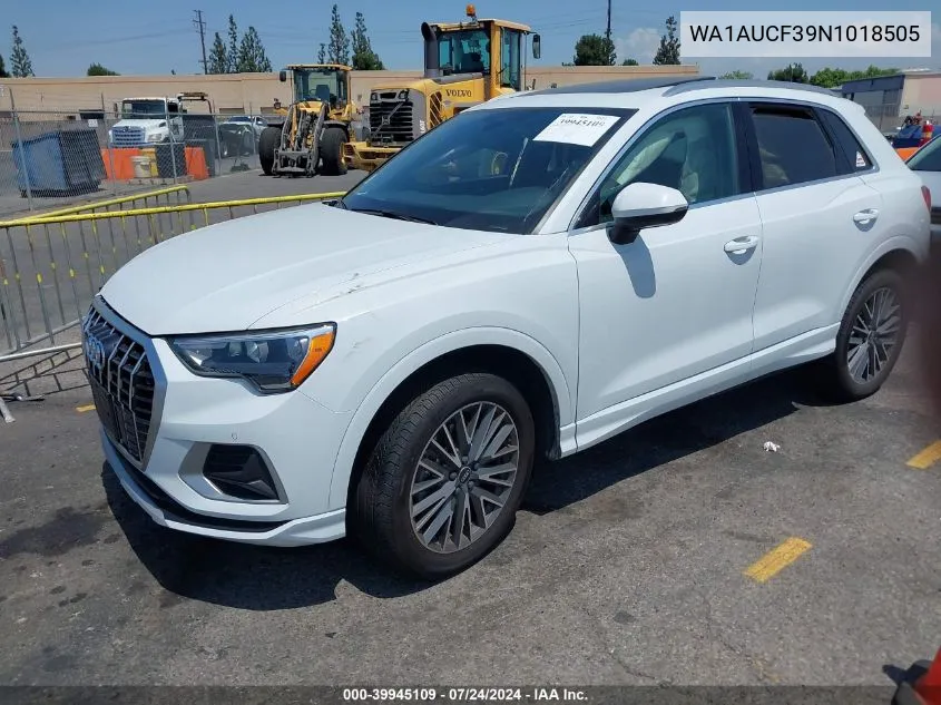 2022 Audi Q3 Premium 40 Tfsi Quattro Tiptronic VIN: WA1AUCF39N1018505 Lot: 39945109