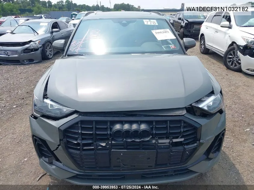 2022 Audi Q3 Premium 45 Tfsi S Line Quattro Tiptronic VIN: WA1DECF31N1032182 Lot: 39953953