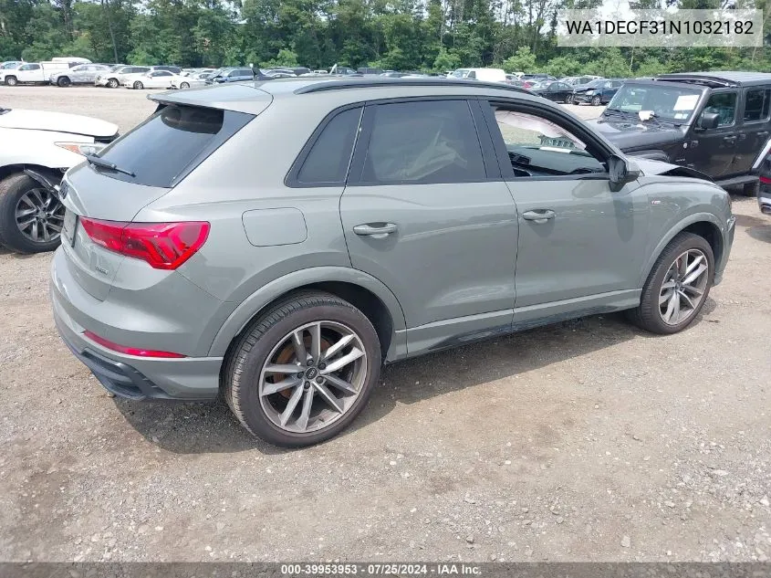 2022 Audi Q3 Premium 45 Tfsi S Line Quattro Tiptronic VIN: WA1DECF31N1032182 Lot: 39953953