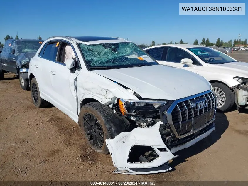 WA1AUCF38N1003381 2022 Audi Q3 Premium 40