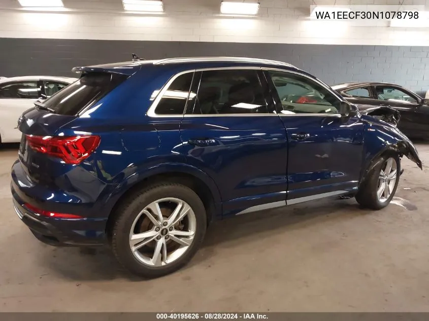 2022 Audi Q3 Premium Plus 45 Tfsi S Line Quattro Tiptronic VIN: WA1EECF30N1078798 Lot: 40195626