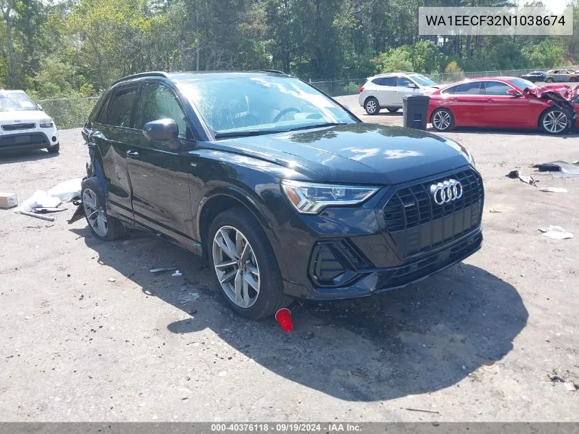 2022 Audi Q3 Premium Plus 45 Tfsi S Line Quattro Tiptronic VIN: WA1EECF32N1038674 Lot: 40376118