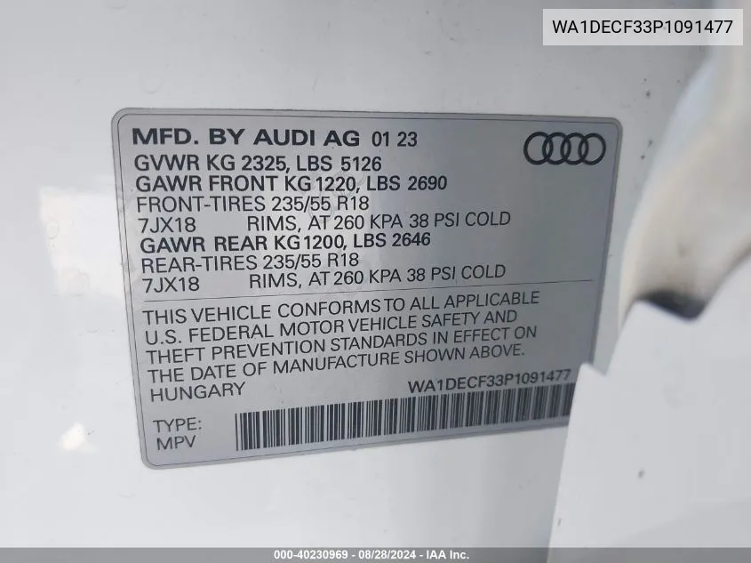 WA1DECF33P1091477 2023 Audi Q3 Premium S Line 45