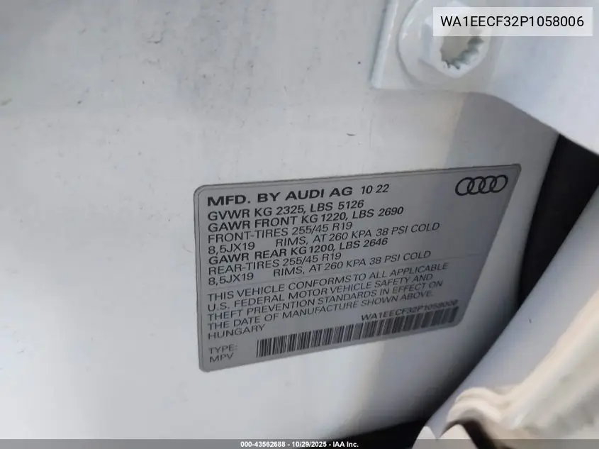 WA1EECF32P1058006 2023 Audi Q3 Premium Plus 45 Tfsi S Line Quattro Tiptronic