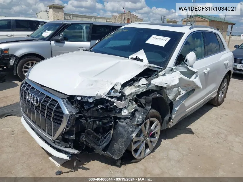 2024 Audi Q3 Premium 45 Tfsi S Line Quattro Tiptronic VIN: WA1DECF31R1034021 Lot: 40400044