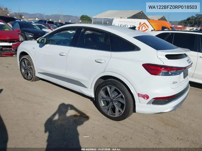 2024 Audi Q4 Sportback E-Tron Premium 50 Quattro VIN: WA122BFZ0RP018503 Lot: 44255842