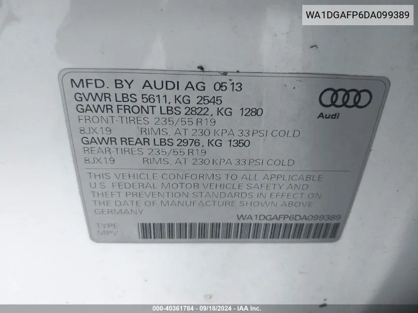 WA1DGAFP6DA099389 2013 Audi Q5 3.0T Premium Plus