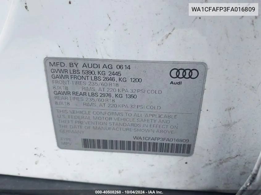 WA1CFAFP3FA016809 2015 Audi Q5 2.0T Premium