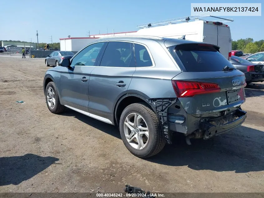 2019 Audi Q5 45 Premium VIN: WA1ANAFY8K2137424 Lot: 40345242