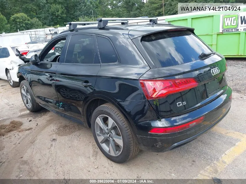 2020 Audi Q5 Premium 45 Tfsi Quattro S Tronic VIN: WA1ANAFY4L2104924 Lot: 39820006