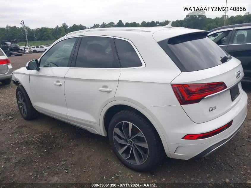 2021 Audi Q5 Premium VIN: WA1AAAFY2M2140866 Lot: 39861390