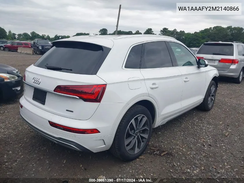 2021 Audi Q5 Premium VIN: WA1AAAFY2M2140866 Lot: 39861390