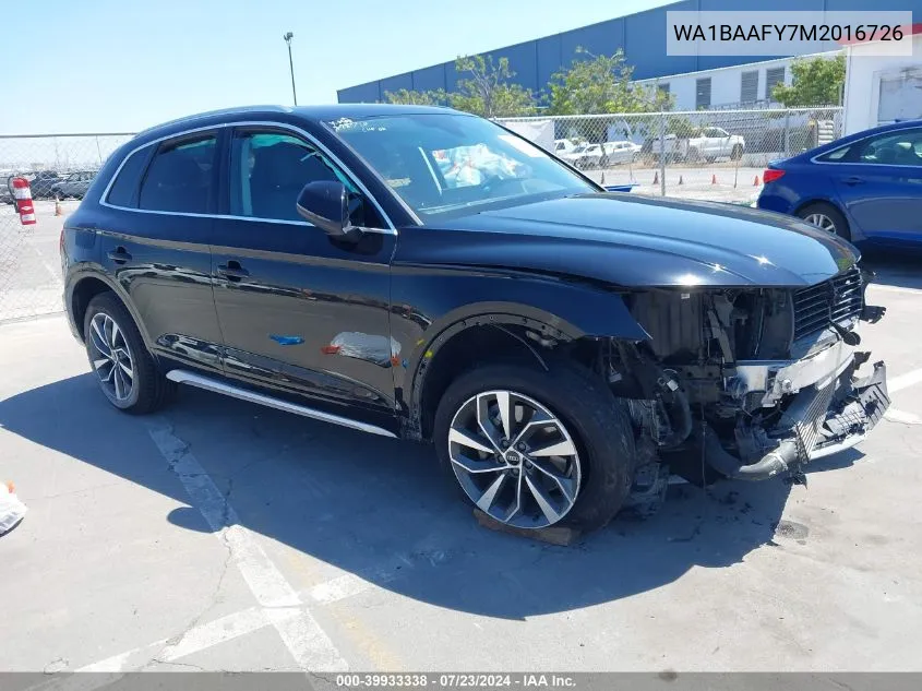 2021 Audi Q5 Premium Plus 45 Tfsi Quattro S Tronic VIN: WA1BAAFY7M2016726 Lot: 39933338