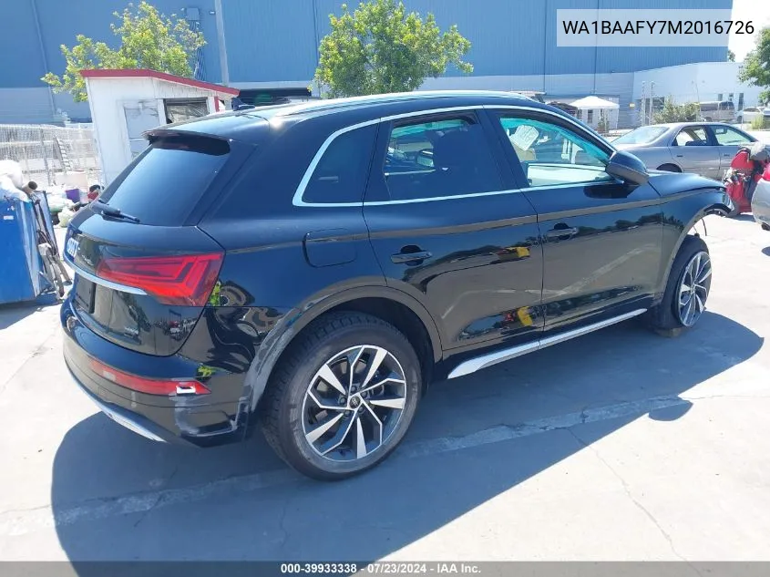 2021 Audi Q5 Premium Plus 45 Tfsi Quattro S Tronic VIN: WA1BAAFY7M2016726 Lot: 39933338