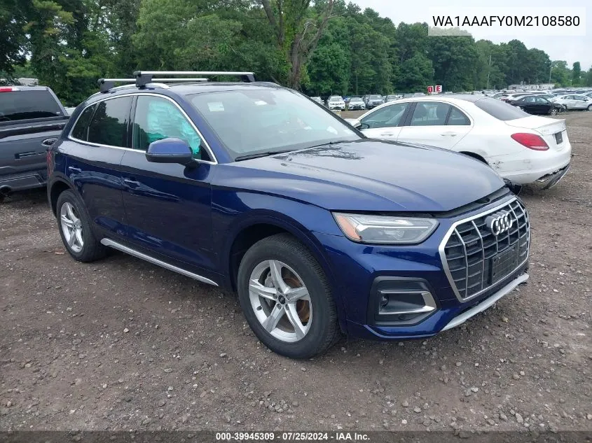 2021 Audi Q5 Premium 45 Tfsi Quattro S Tronic VIN: WA1AAAFY0M2108580 Lot: 39945309