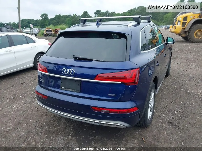 2021 Audi Q5 Premium 45 Tfsi Quattro S Tronic VIN: WA1AAAFY0M2108580 Lot: 39945309