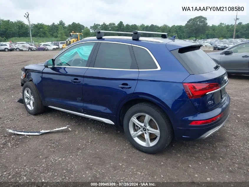 2021 Audi Q5 Premium 45 Tfsi Quattro S Tronic VIN: WA1AAAFY0M2108580 Lot: 39945309