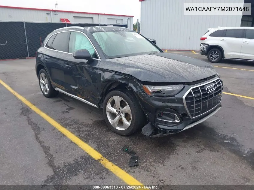 2021 Audi Q5 Prestige VIN: WA1CAAFY7M2071648 Lot: 39963310