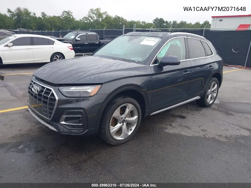 2021 Audi Q5 Prestige VIN: WA1CAAFY7M2071648 Lot: 39963310