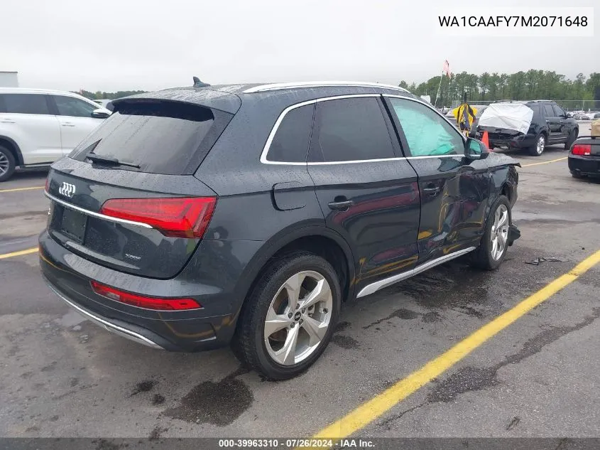 2021 Audi Q5 Prestige VIN: WA1CAAFY7M2071648 Lot: 39963310