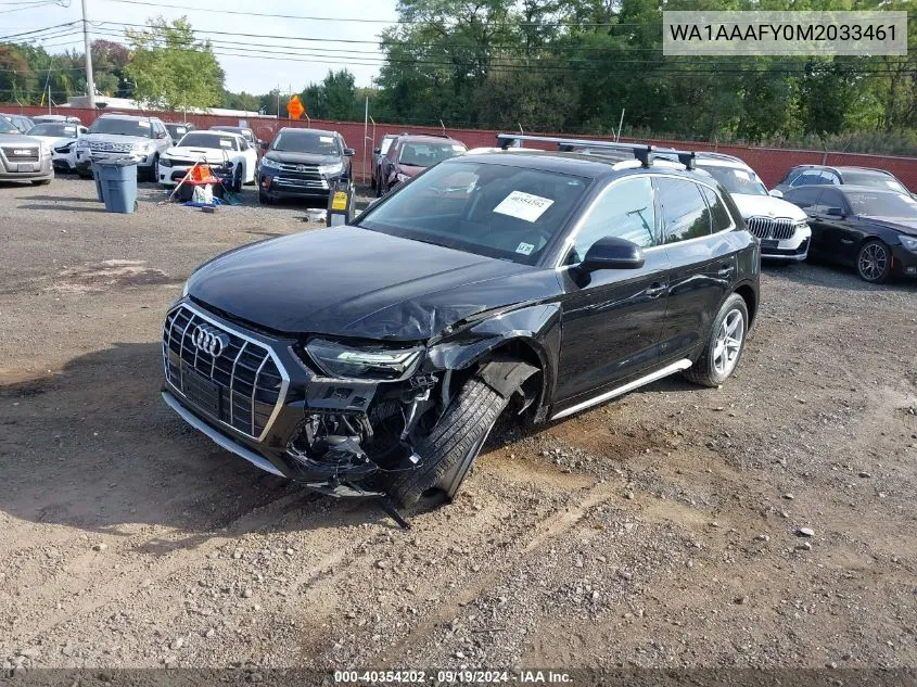 2021 Audi Q5 Premium 45 Tfsi Quattro S Tronic VIN: WA1AAAFY0M2033461 Lot: 40354202