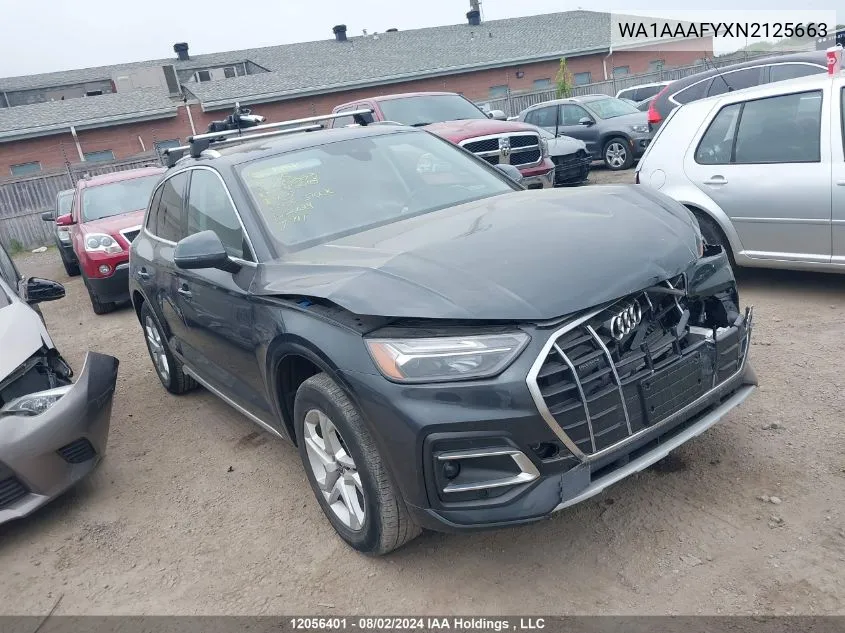 2022 Audi Q5 VIN: WA1AAAFYXN2125663 Lot: 12056401