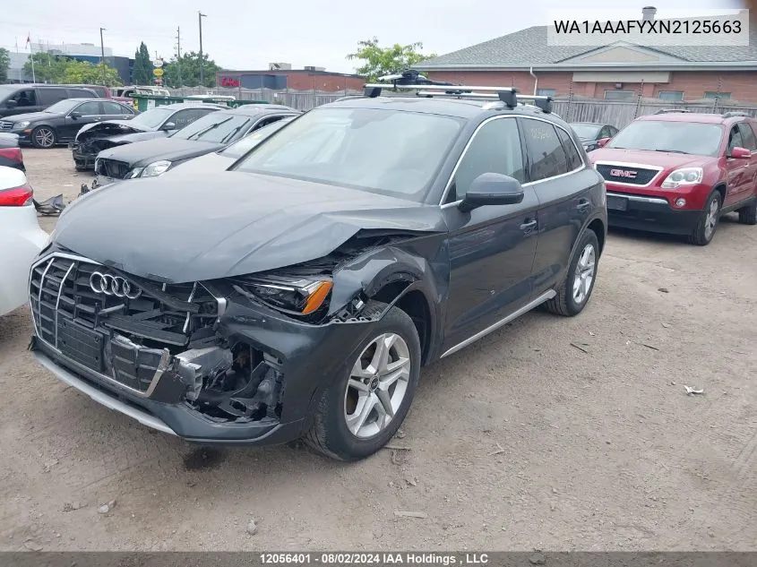 2022 Audi Q5 VIN: WA1AAAFYXN2125663 Lot: 12056401