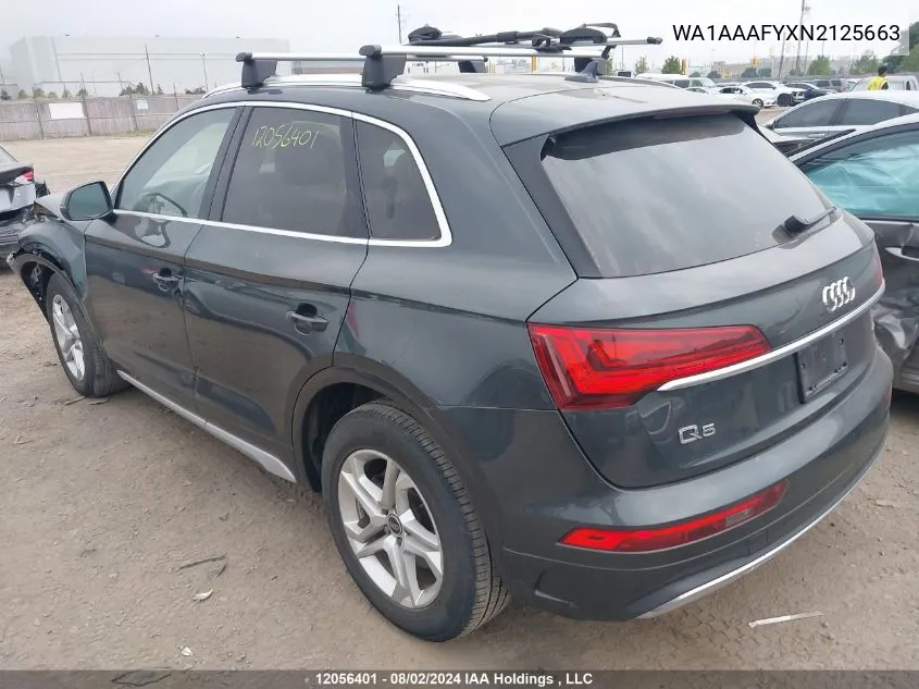 2022 Audi Q5 VIN: WA1AAAFYXN2125663 Lot: 12056401