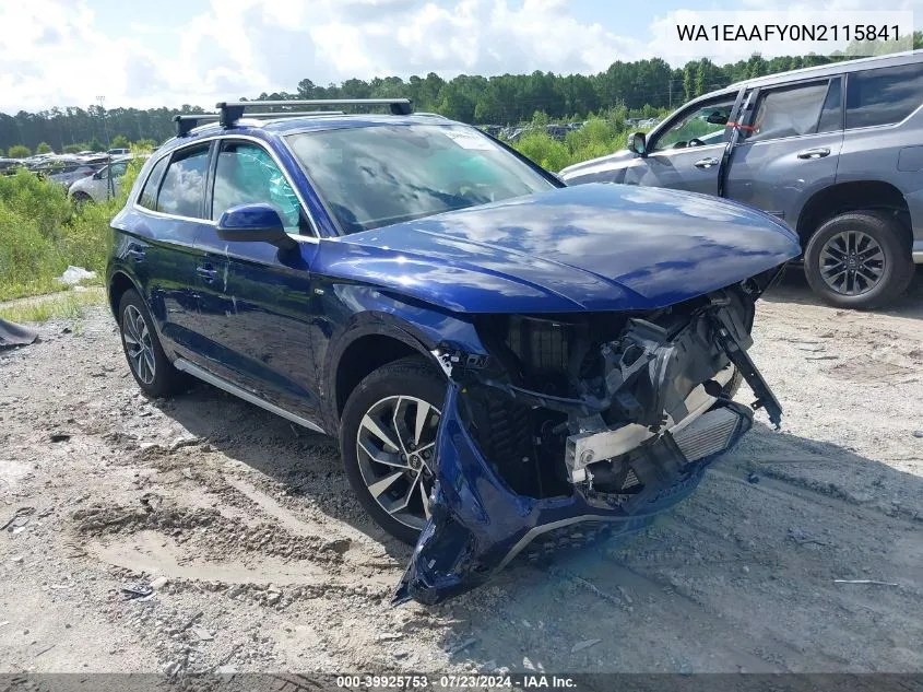 2022 Audi Q5 Premium Plus 45 Tfsi S Line Quattro S Tronic VIN: WA1EAAFY0N2115841 Lot: 39925753