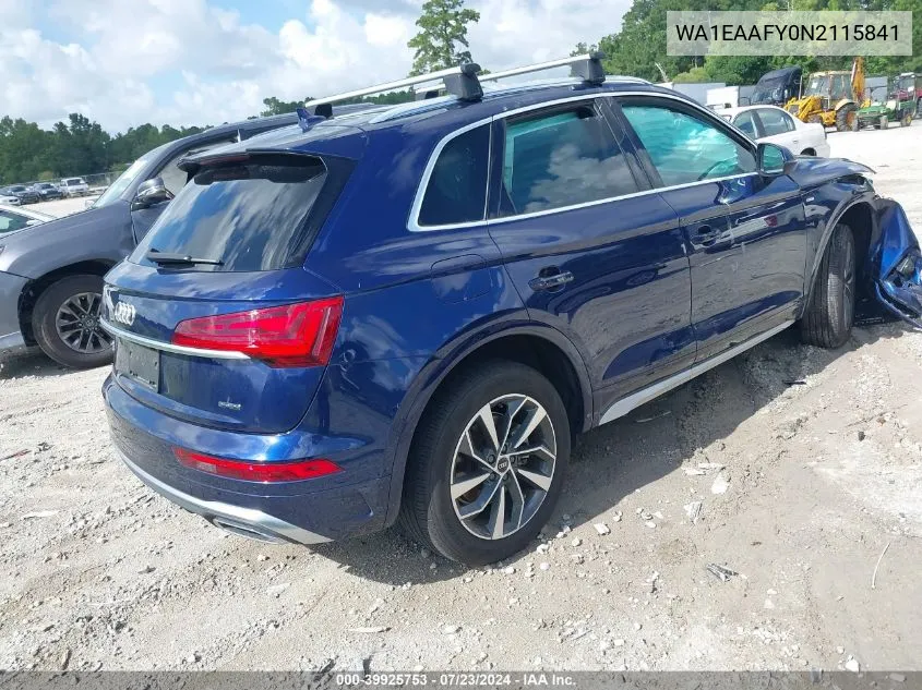 2022 Audi Q5 Premium Plus 45 Tfsi S Line Quattro S Tronic VIN: WA1EAAFY0N2115841 Lot: 39925753